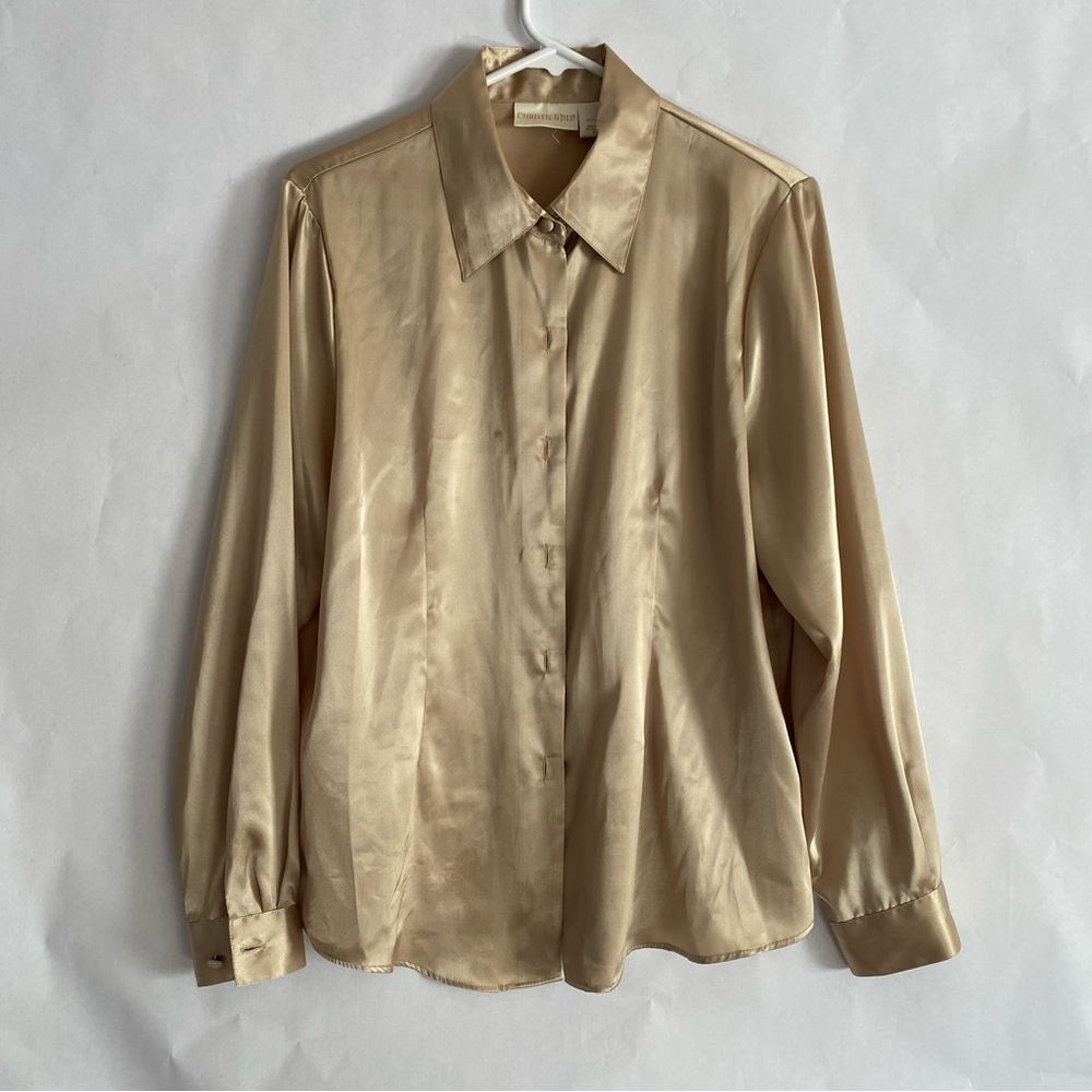 Gold silk button down blouse